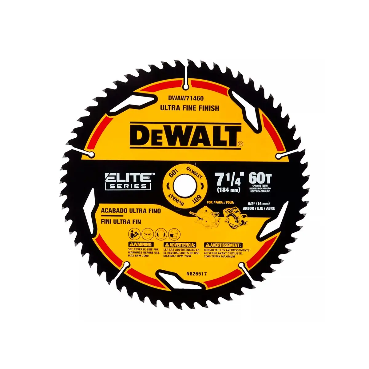 1 Disco Sierra Circular 7 1/4 60t Elite Series Dewalt Dwaw71460 - Imagen 1