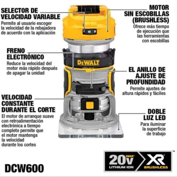 Fresadora Inalambrica Dewalt Dcw600b 20v Xr Brushless