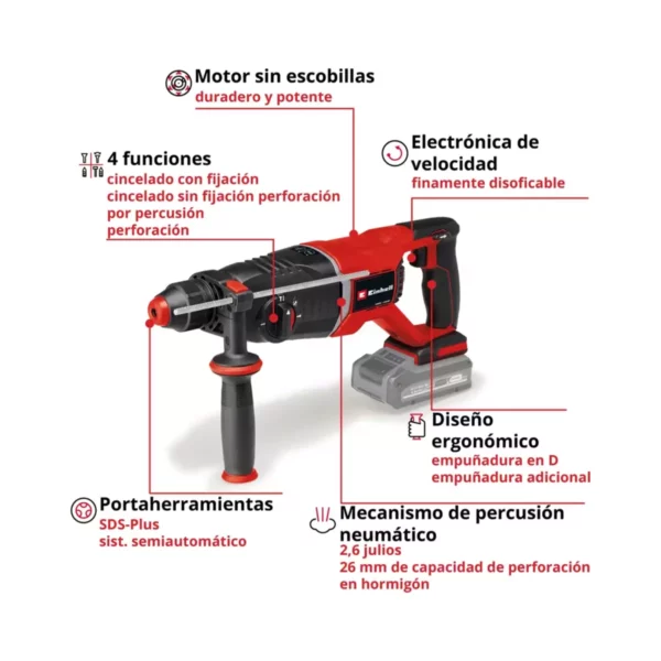 Rotomartillo Einhell 18v Sds Plus TP-HD 18/26 D Li Bl - Sin Batería - Imagen 7