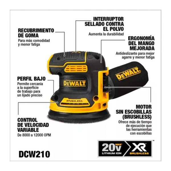 Lijadora Roto Orbital Inal. Dewalt Dcw210b + 25 Lijas + 3 Formones - Imagen 2