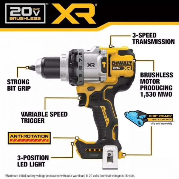 Taladro percutor 1/2" 20V XR Dewalt DCD1007B - Sin baterías - Imagen 3
