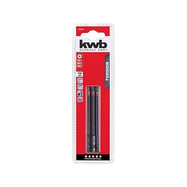 Set 3 Puntas Phillips Torsion 100mm Kwb 123040 - Imagen 1