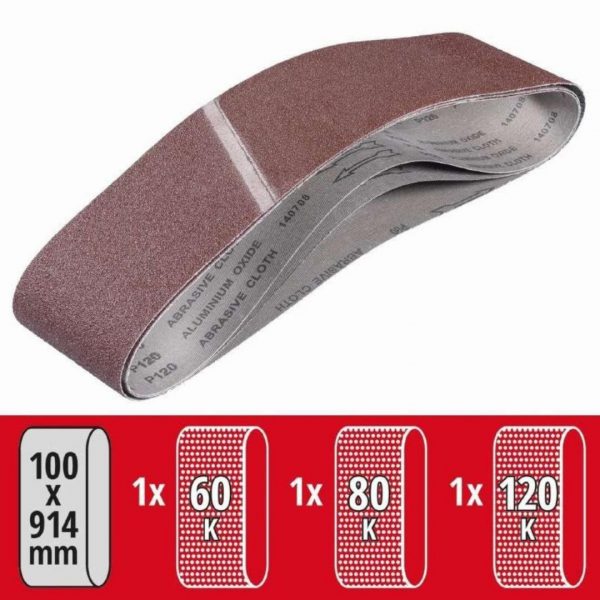Set 3 Bandas Abrasivas 100x915mm (1xg60; 1xg80; 1xg120) Kwb - Imagen 3