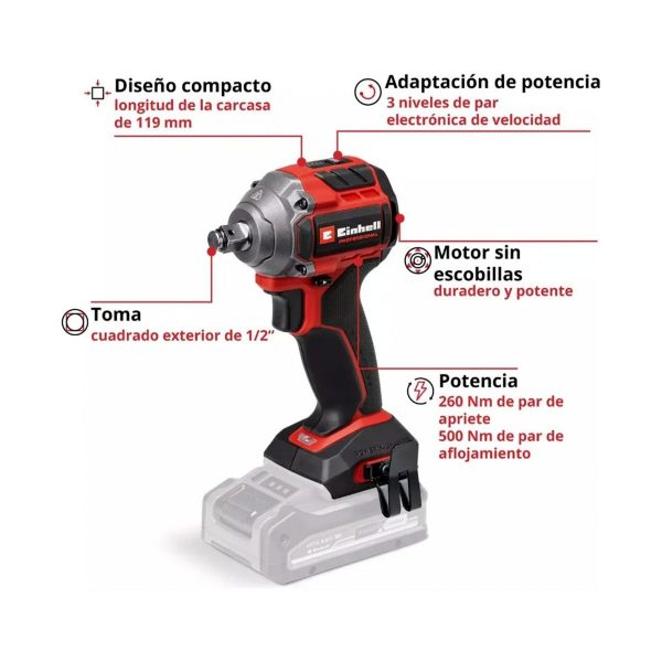 Llave de impacto inalámbrico Einhell TP-CW 18/260-C Li BL - Sin Baterías - Imagen 3