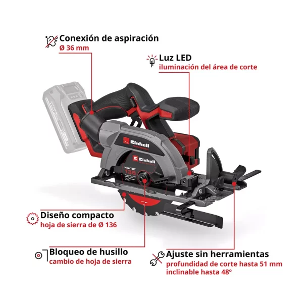Sierra Circular Inal. Einhell TP-CS 18/136-C Li BL - Sin Baterías - Imagen 2