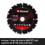 Sierra Circular Inal. Einhell TP-CS 18/136-C Li BL - Sin Baterías - Imagen 7