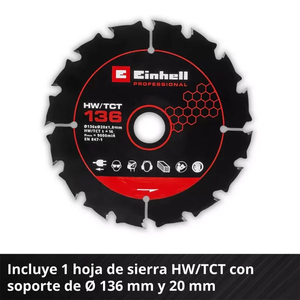 Sierra Circular Inal. Einhell TP-CS 18/136-C Li BL - Sin Baterías - Imagen 7